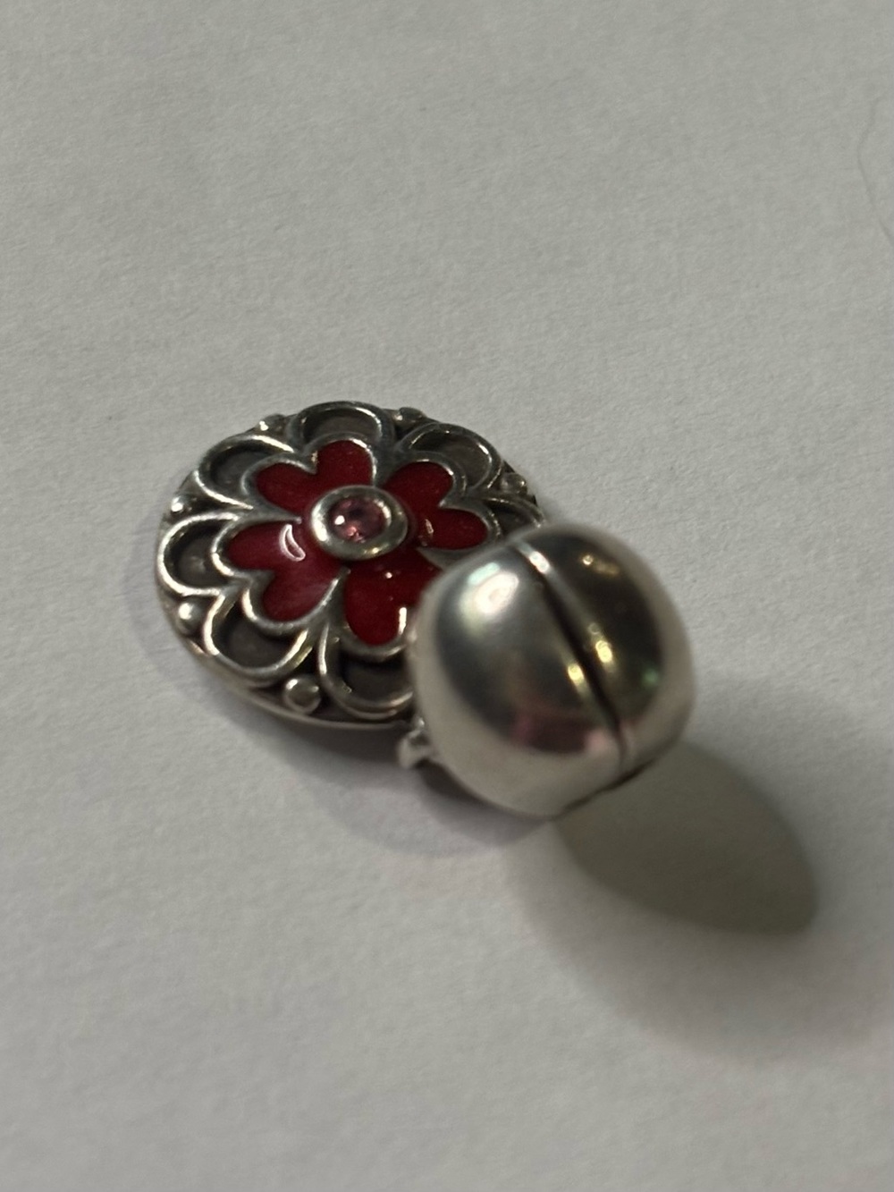 Pandora Silver Red Enamel Oriental Bloom Flower Clip Charm 791829CZ